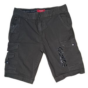 Guess Olive Green Cargo Shorts with Black Spellout size 30